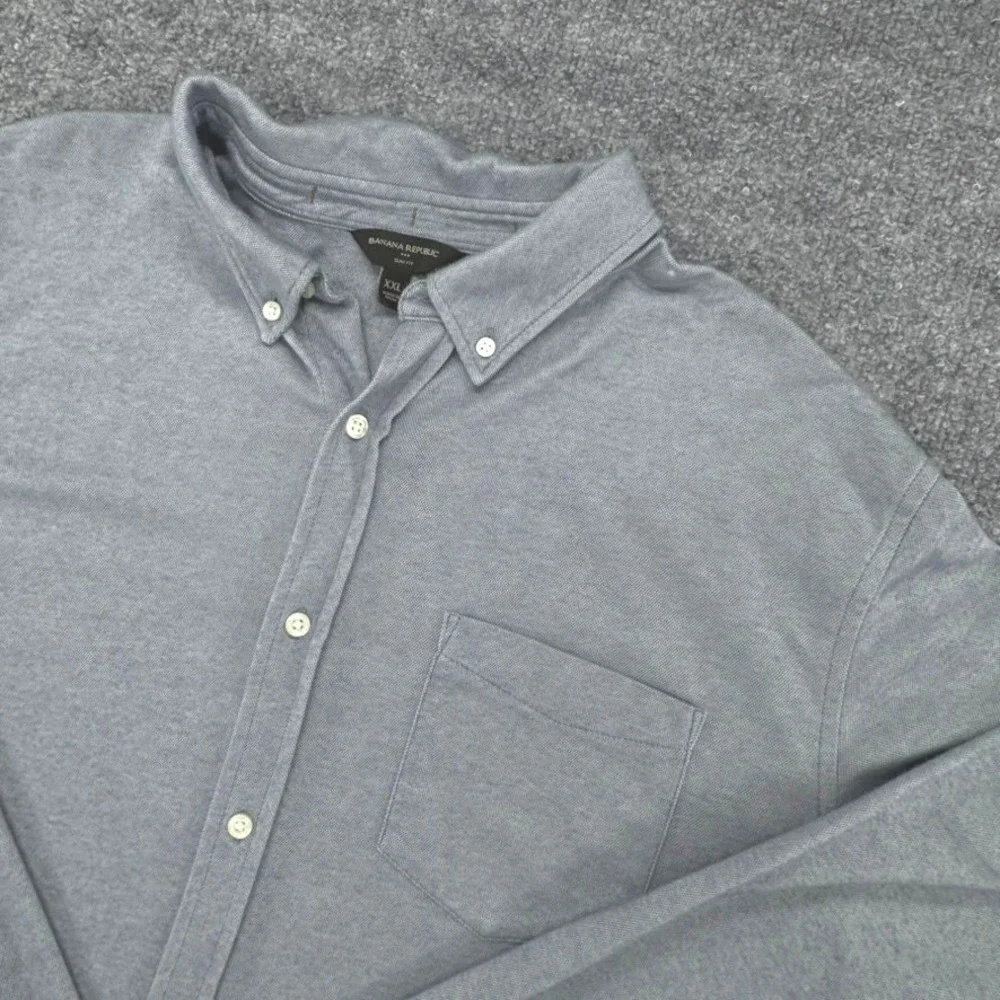 Banana Republic Button Down XXL LS Slim Knit Pique Cotton Blend Blue Shadow
